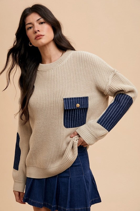 Modern Contrast Patch Pocket Sweater