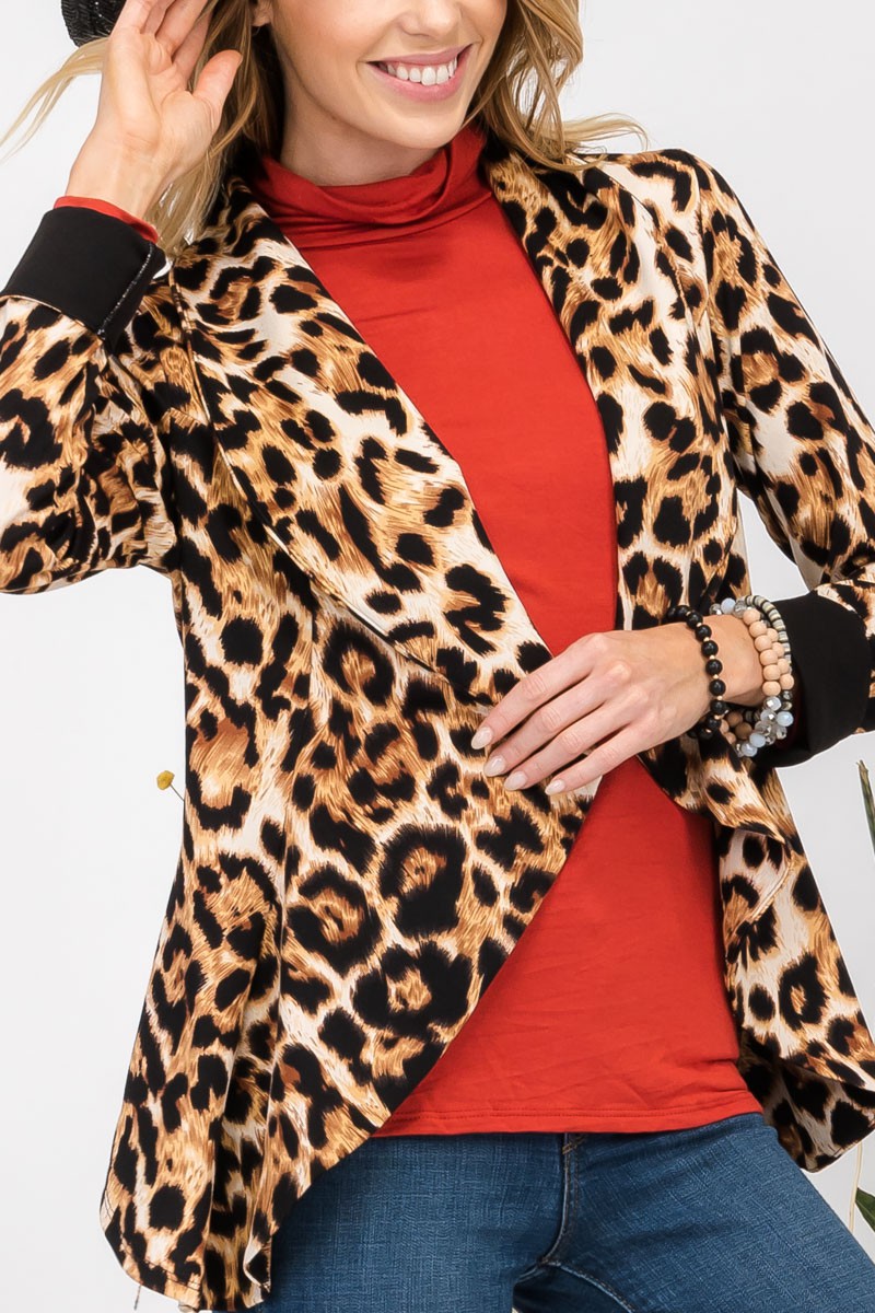 Wild Edge Leopard Open Front Blazer