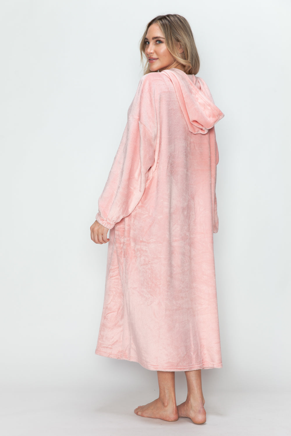 Cozy Hooded Midi Lounge Gown with Pockets