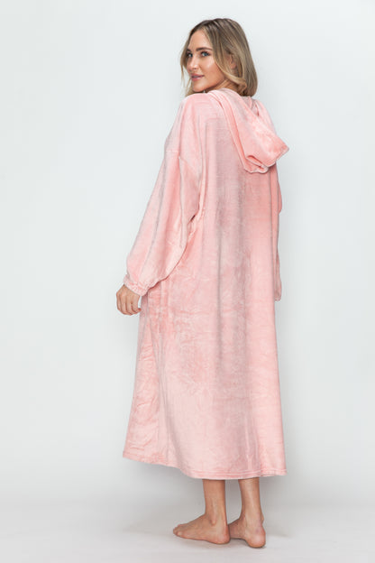 Cozy Hooded Midi Lounge Gown with Pockets