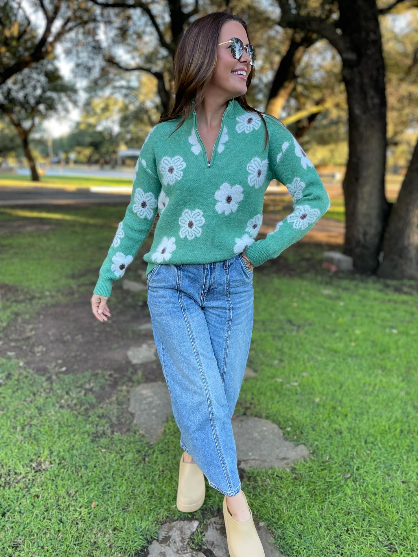 Floral Breeze Half-Zip Sweater