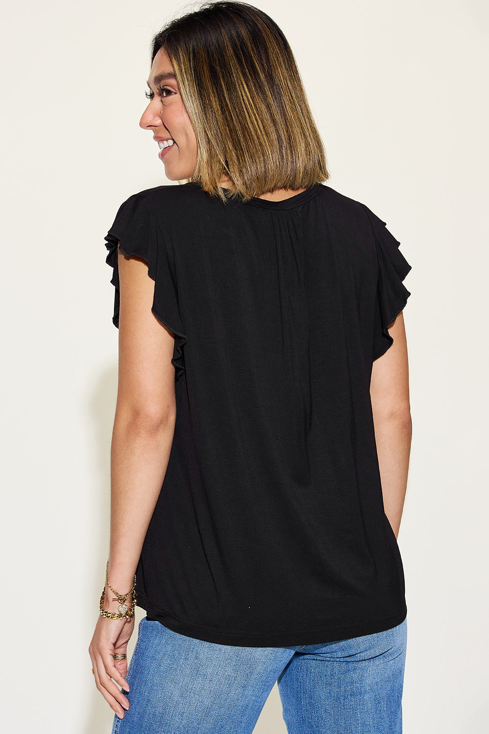 Bamboo Ruffle Short Sleeve Tee