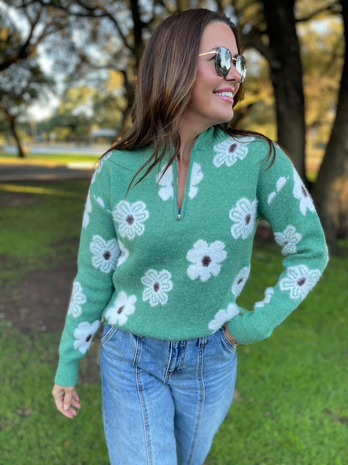 Floral Breeze Half-Zip Sweater