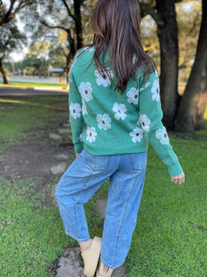 Floral Breeze Half-Zip Sweater