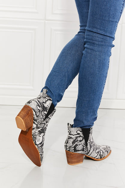 Strut Again Snakeskin Pointed Booties