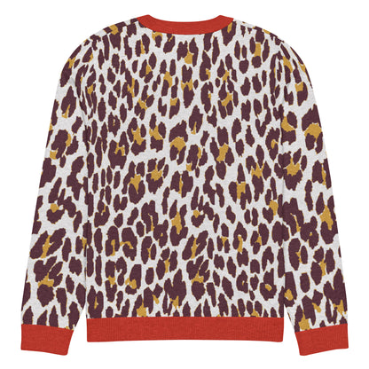 Red Nine Lives Animal Print Knitted Crewneck Sweater