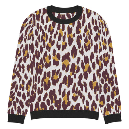 Black Nine Lives Animal Print Knitted Crewneck Sweater