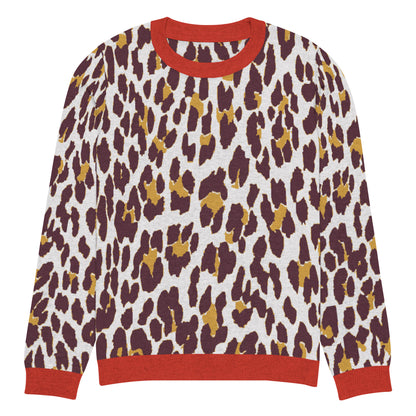 Red Nine Lives Animal Print Knitted Crewneck Sweater