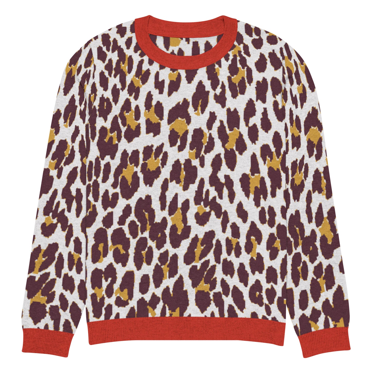 Red Nine Lives Animal Print Knitted Crewneck Sweater