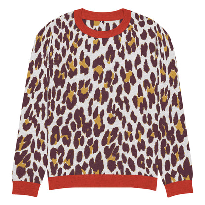 Red Nine Lives Animal Print Knitted Crewneck Sweater