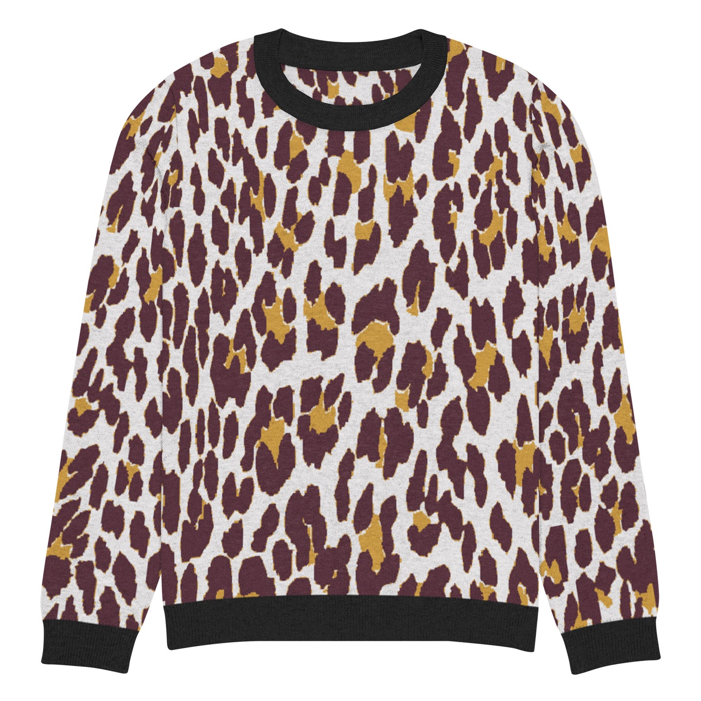 Black Nine Lives Animal Print Knitted Crewneck Sweater