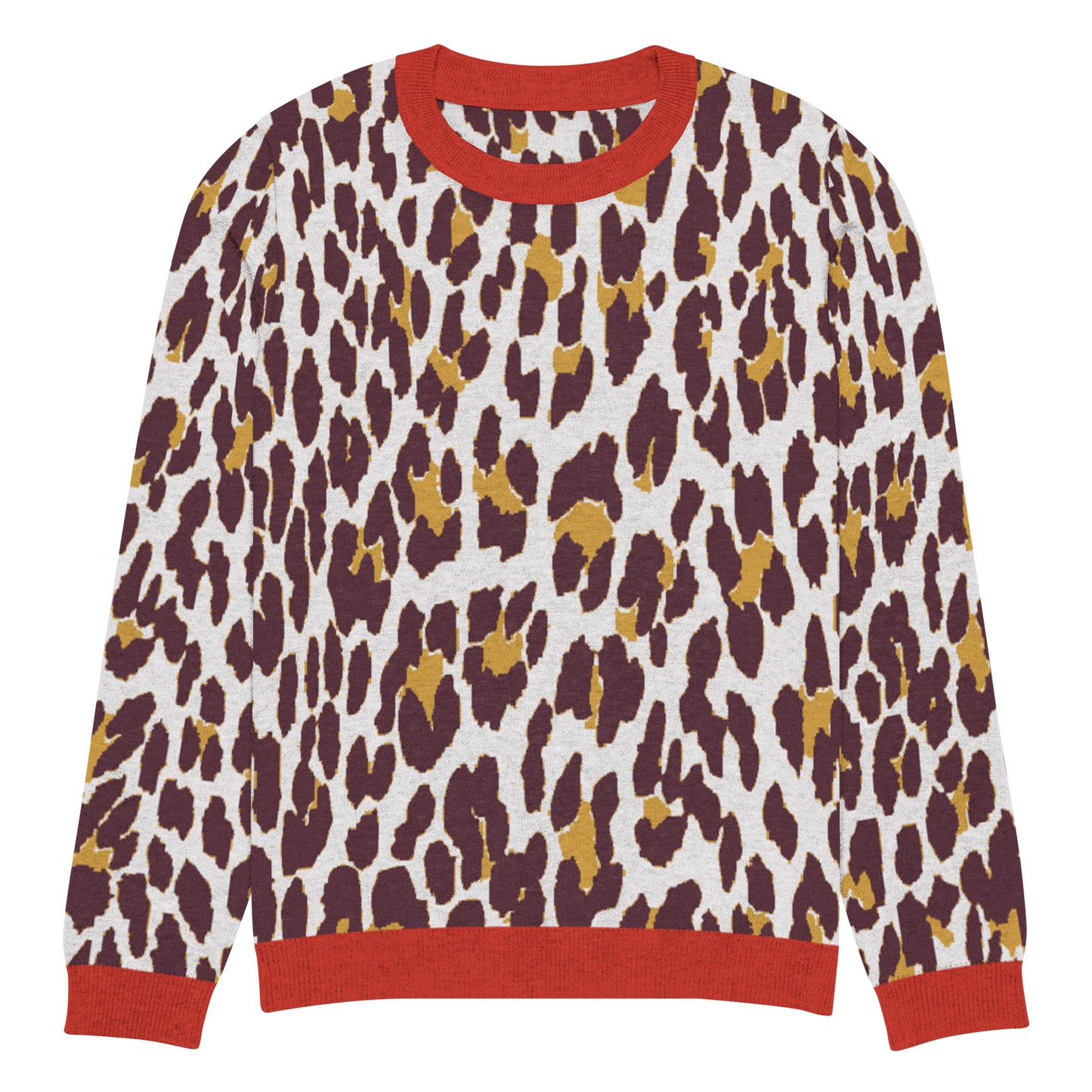 Red Nine Lives Animal Print Knitted Crewneck Sweater