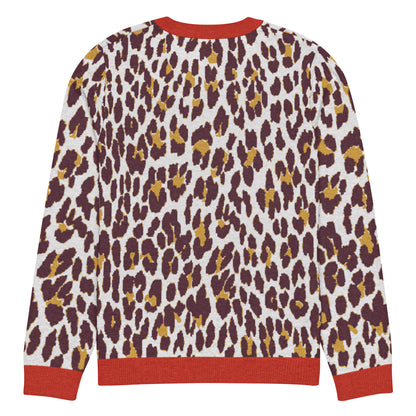 Red Nine Lives Animal Print Knitted Crewneck Sweater