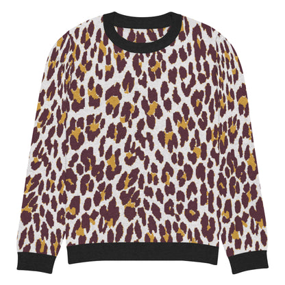 Black Nine Lives Animal Print Knitted Crewneck Sweater