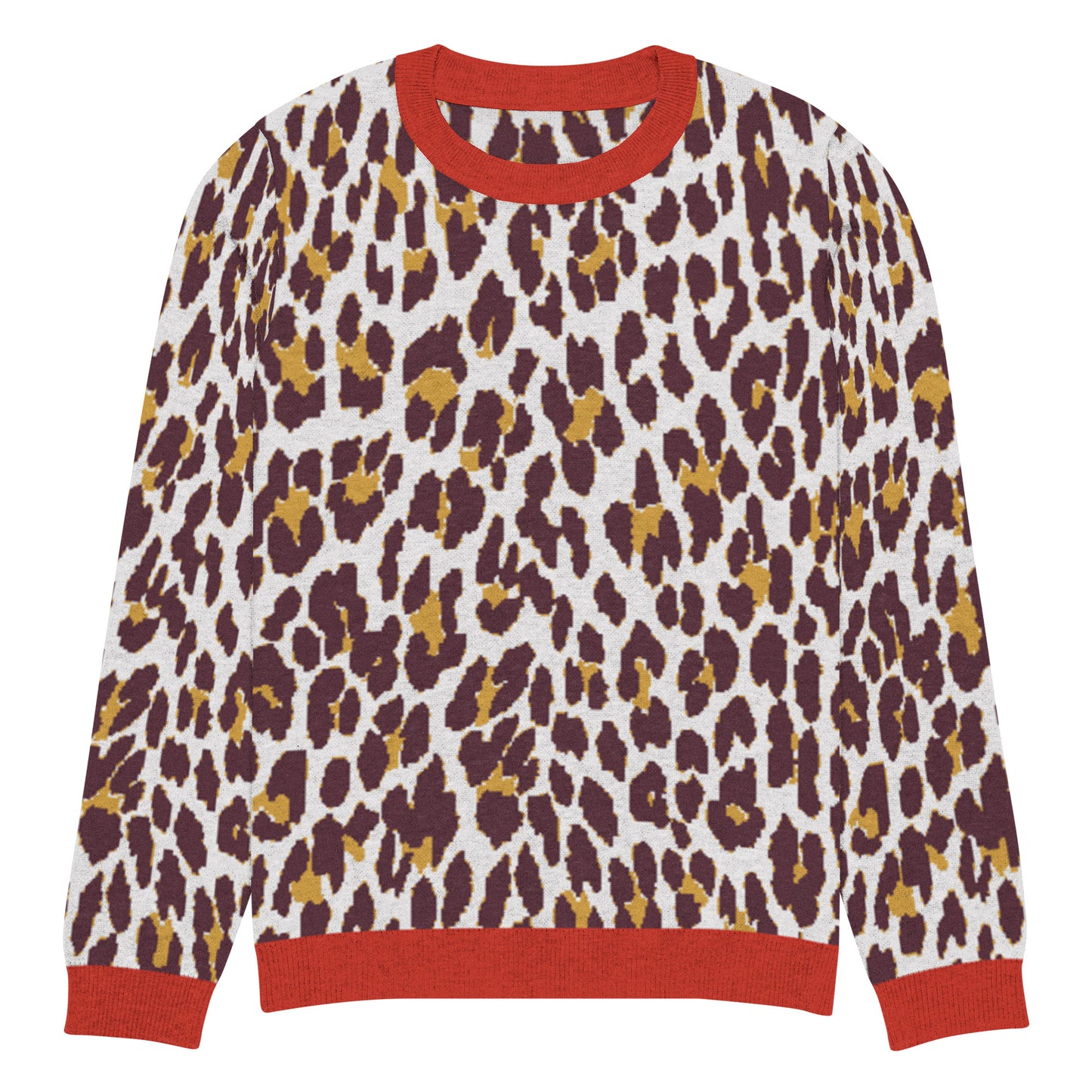 Red Nine Lives Animal Print Knitted Crewneck Sweater