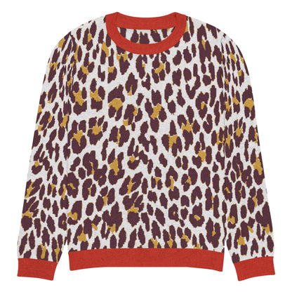 Red Nine Lives Animal Print Knitted Crewneck Sweater