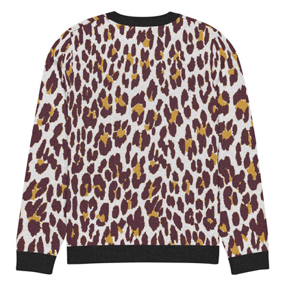 Black Nine Lives Animal Print Knitted Crewneck Sweater