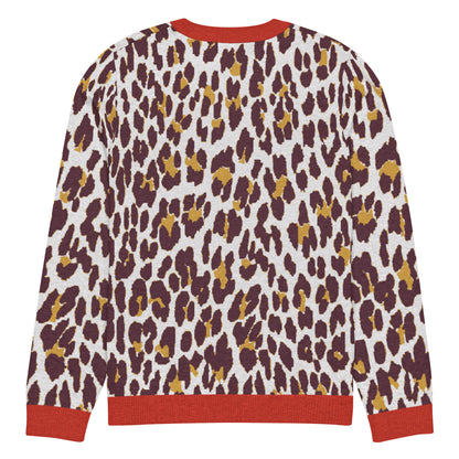 Red Nine Lives Animal Print Knitted Crewneck Sweater