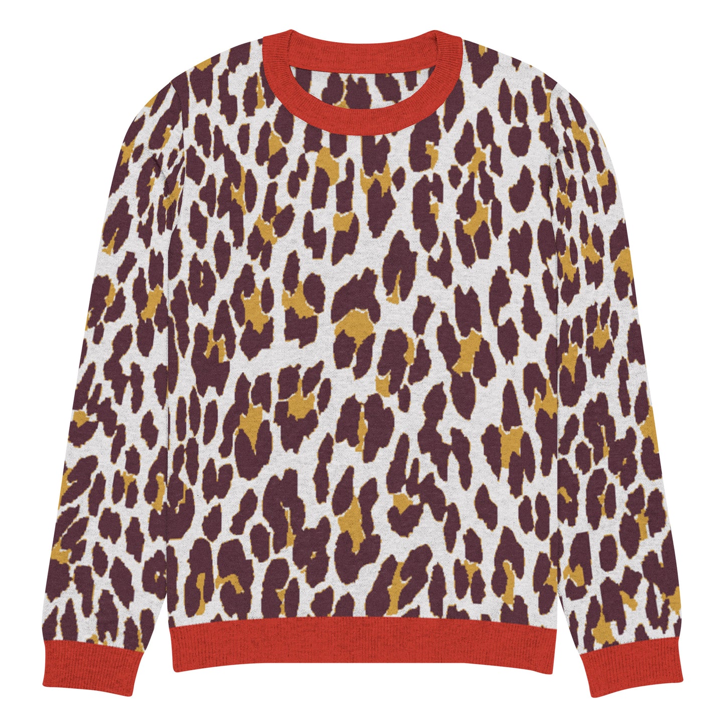 Red Nine Lives Animal Print Knitted Crewneck Sweater