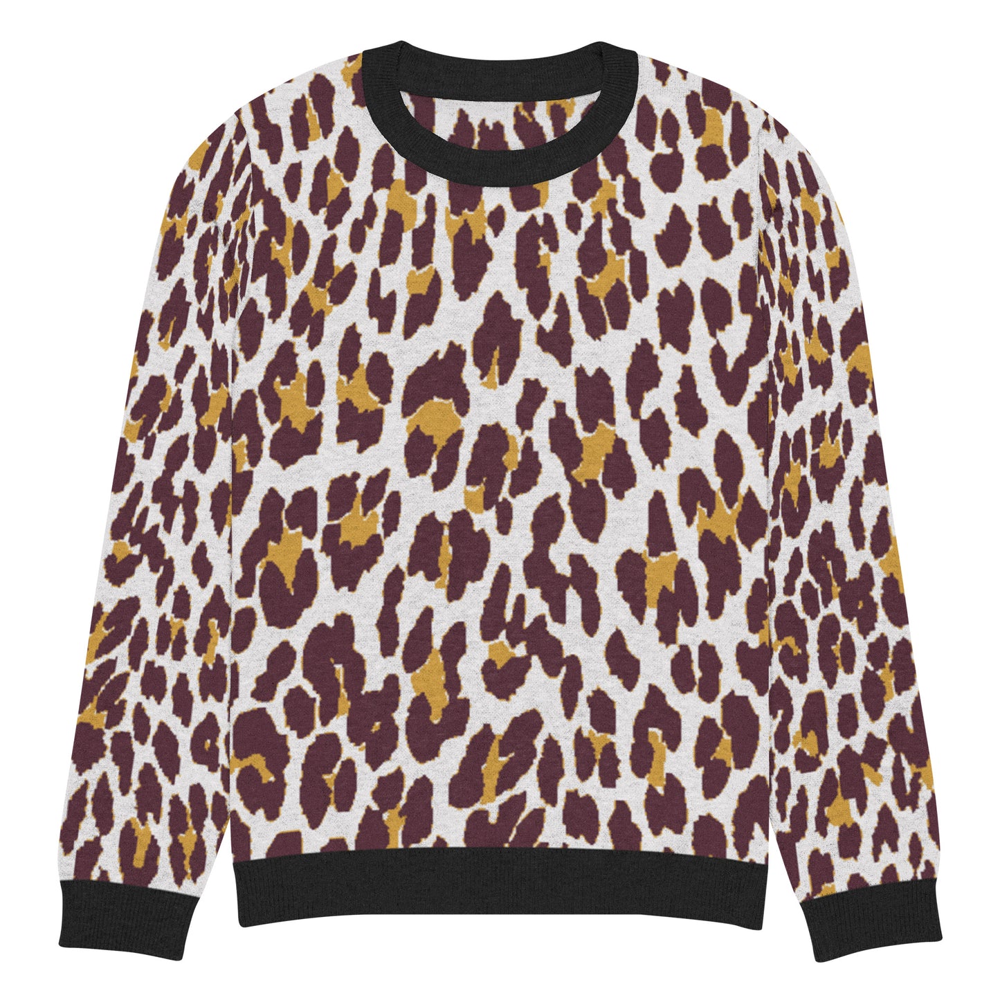 Black Nine Lives Animal Print Knitted Crewneck Sweater