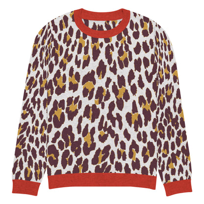 Red Nine Lives Animal Print Knitted Crewneck Sweater