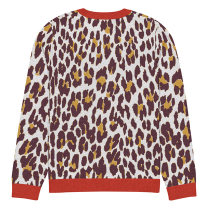 Red Nine Lives Animal Print Knitted Crewneck Sweater