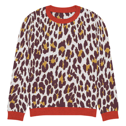 Red Nine Lives Animal Print Knitted Crewneck Sweater