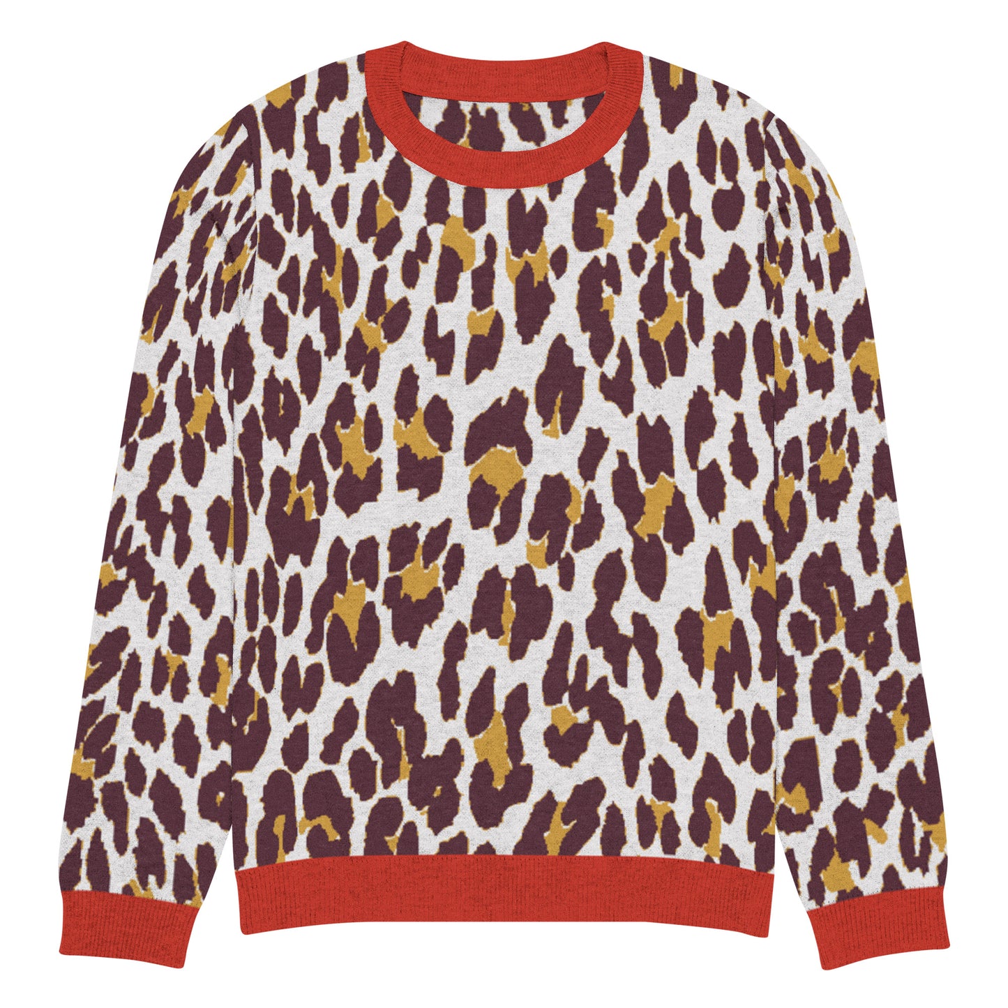 Red Nine Lives Animal Print Knitted Crewneck Sweater