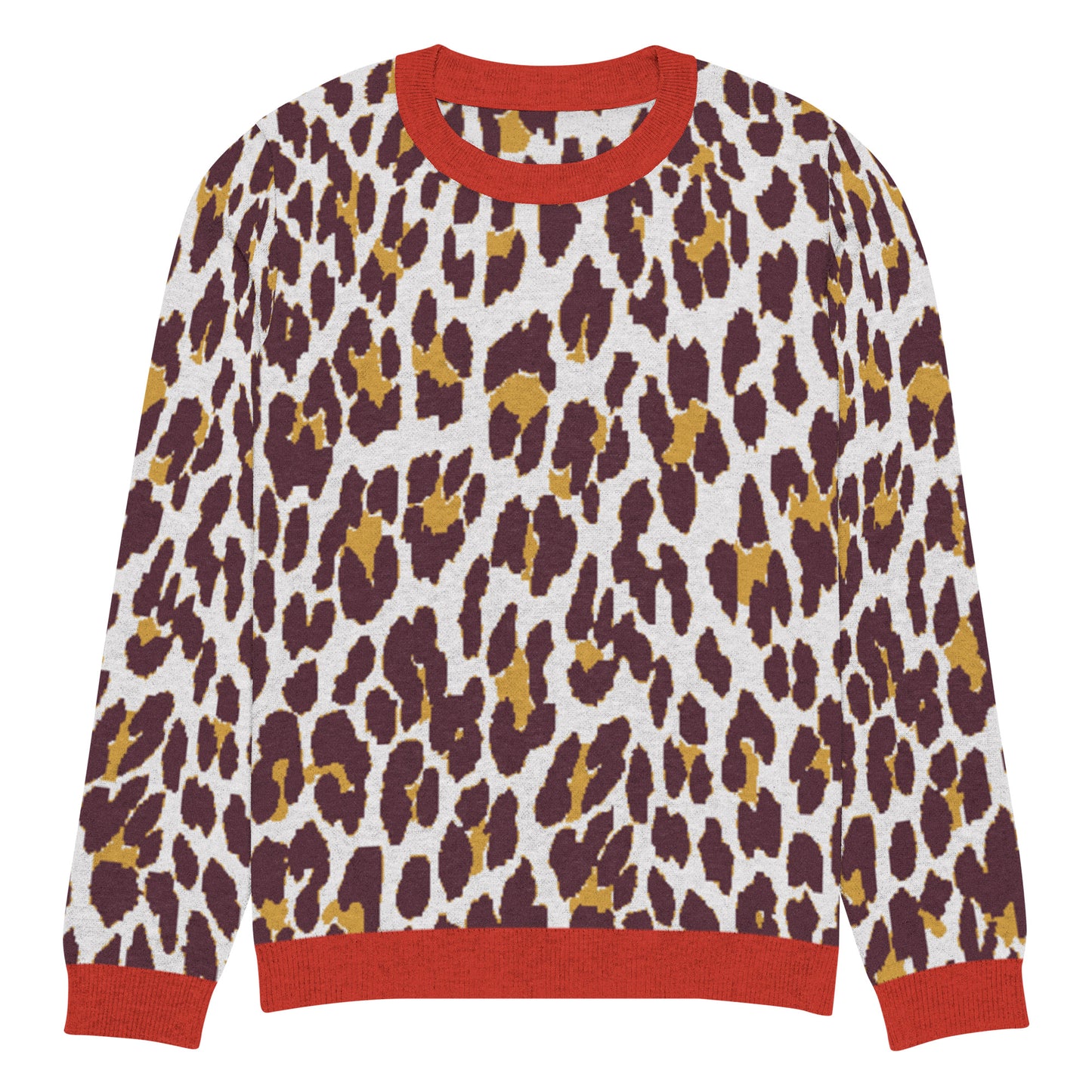 Red Nine Lives Animal Print Knitted Crewneck Sweater