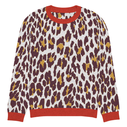 Red Nine Lives Animal Print Knitted Crewneck Sweater