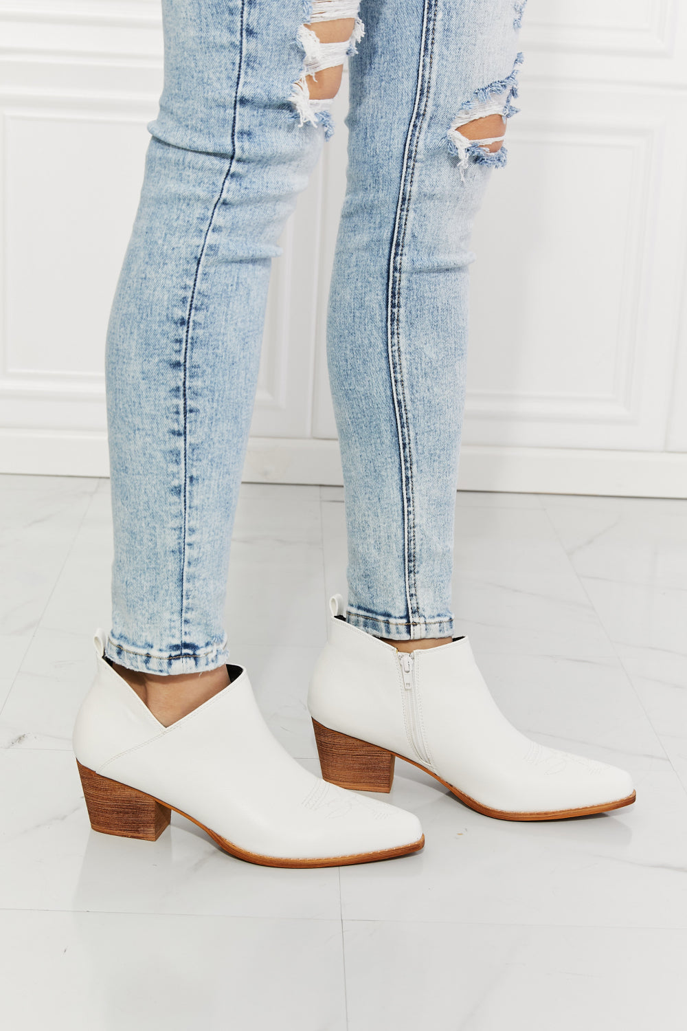 Own the Moment White Embroidered Cowboy Booties