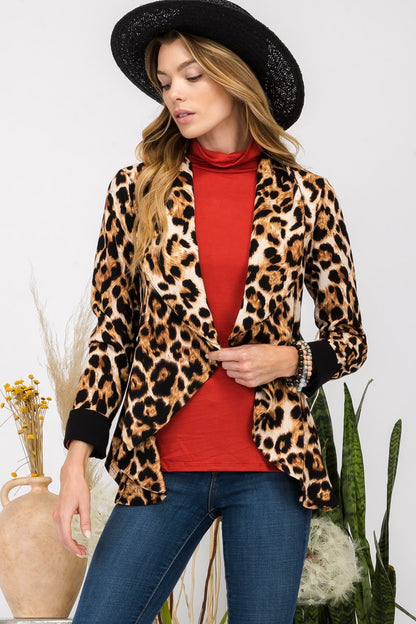 Wild Edge Leopard Open Front Blazer