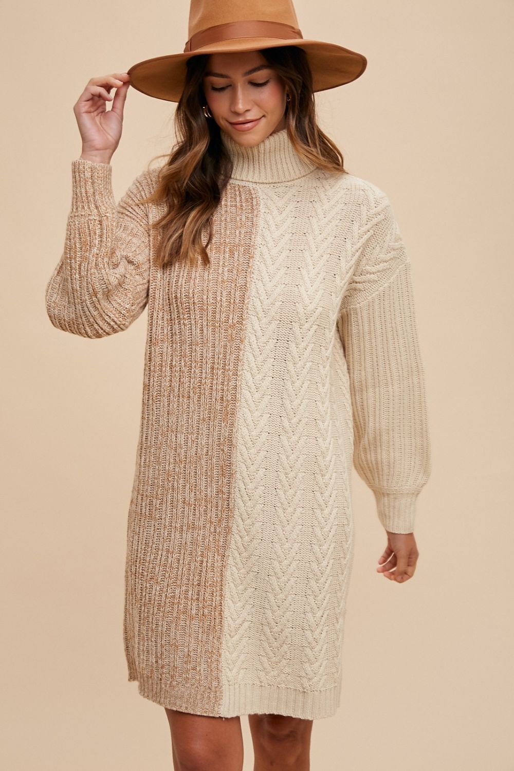 Chic Block Turtleneck Sweater Dress