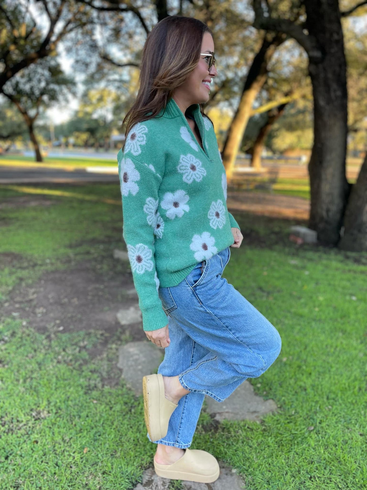 Floral Breeze Half-Zip Sweater