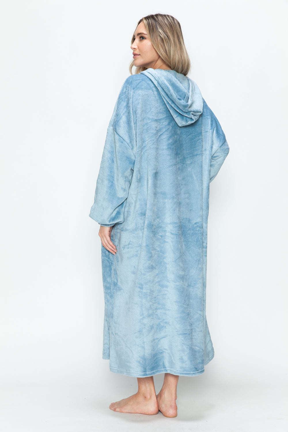 Cozy Hooded Midi Lounge Gown with Pockets