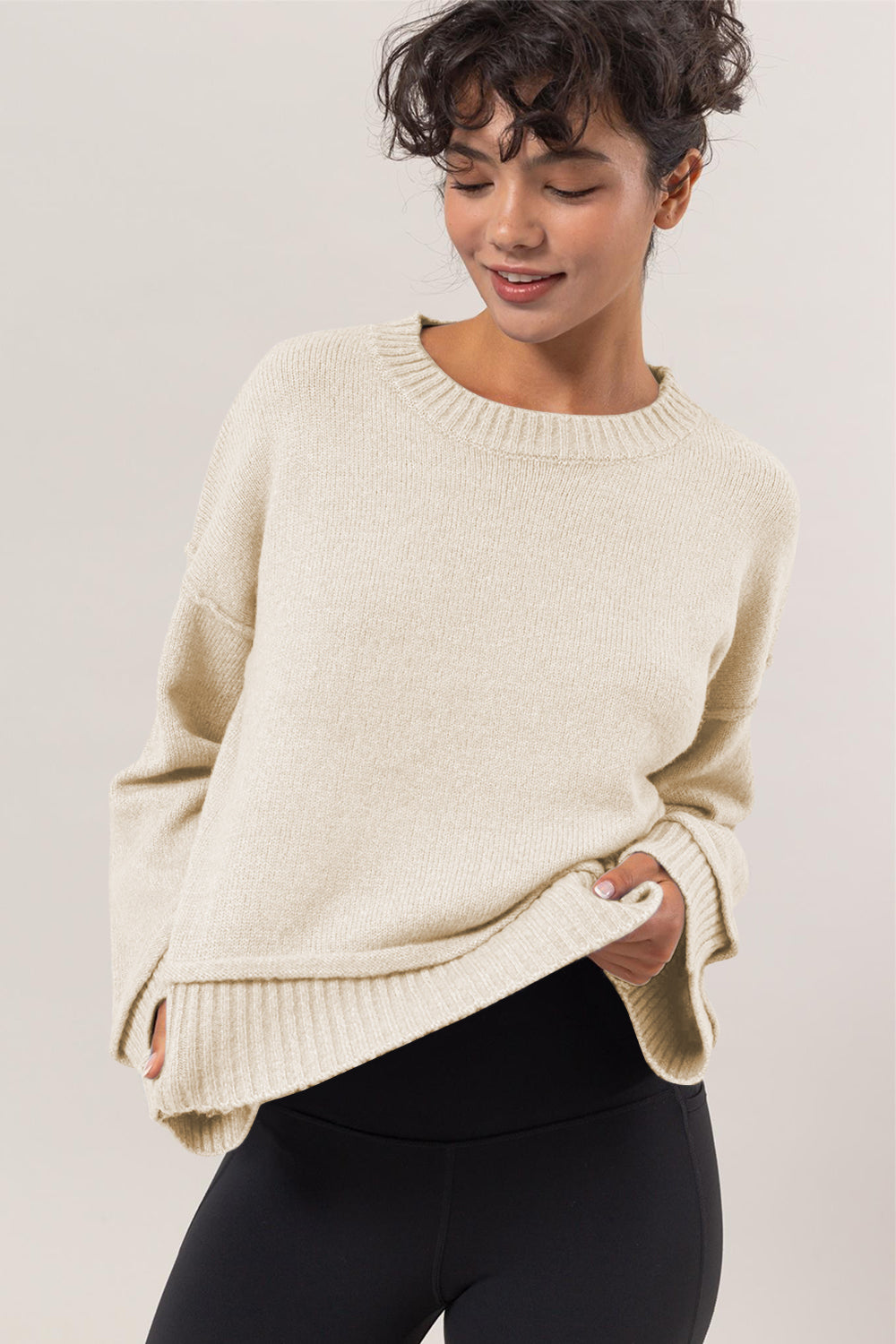 Relaxed Ribbed Round Neck Sweater