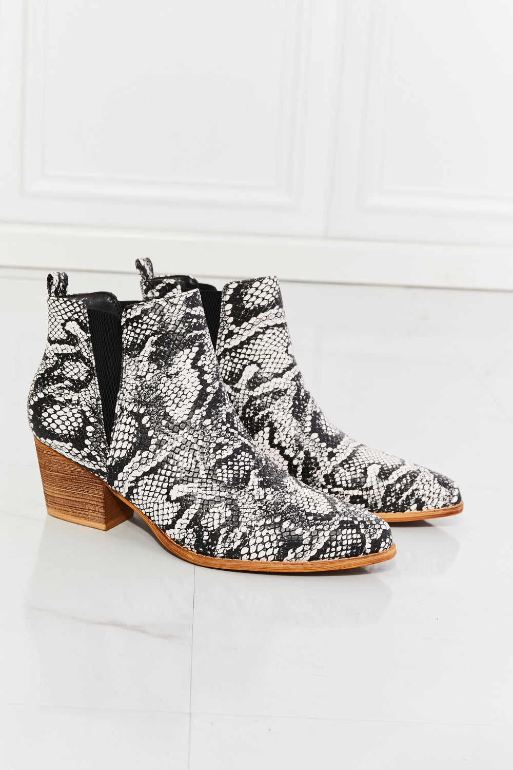 Strut Again Snakeskin Pointed Booties