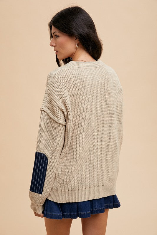 Modern Contrast Patch Pocket Sweater