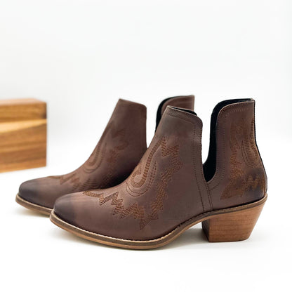 Saddle Up Leather Booties in Brown