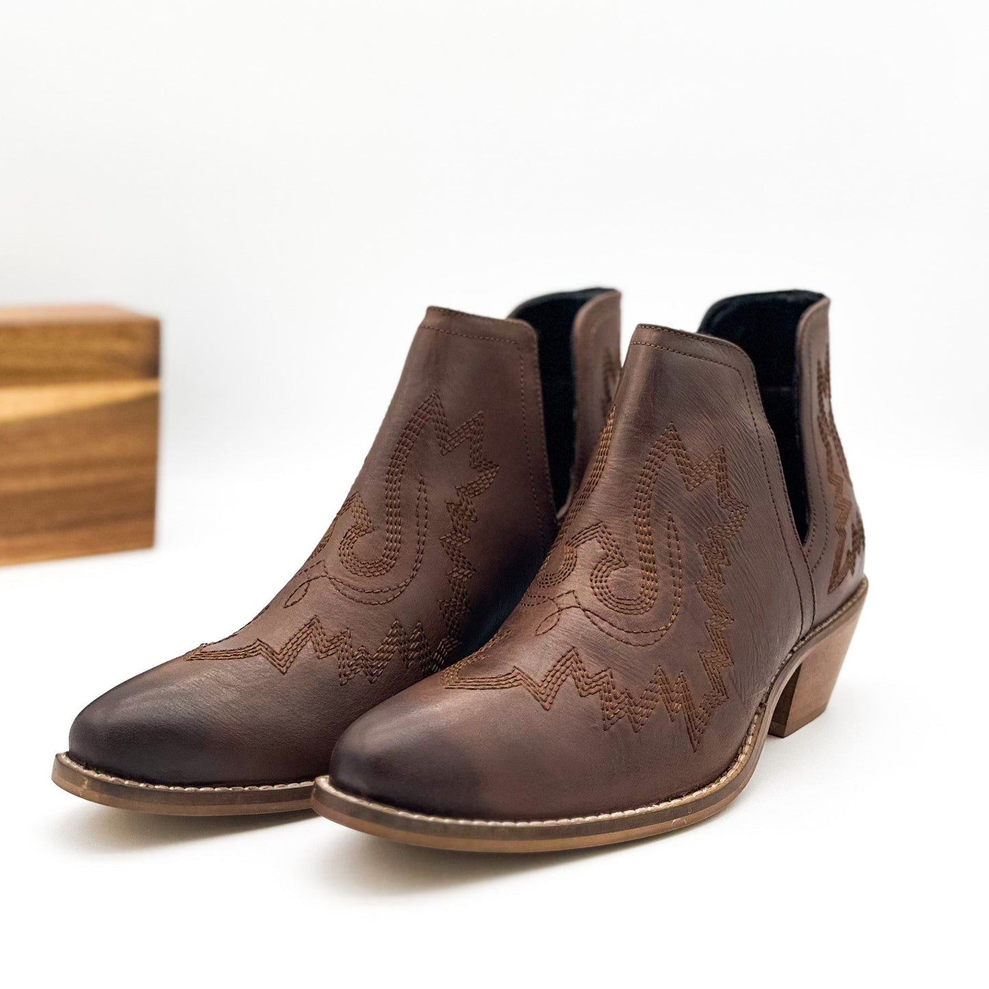 Saddle Up Leather Booties in Brown