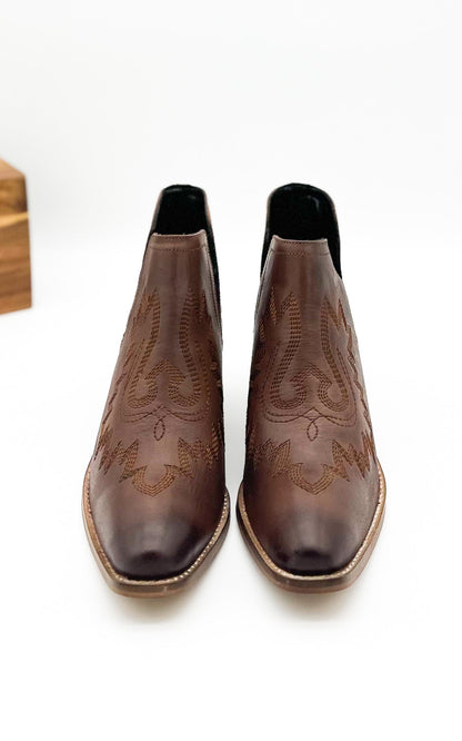 Saddle Up Leather Booties in Brown