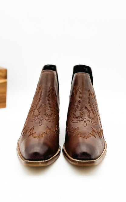 Saddle Up Leather Booties in Brown