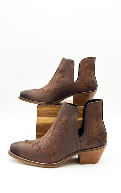 Saddle Up Leather Booties in Brown