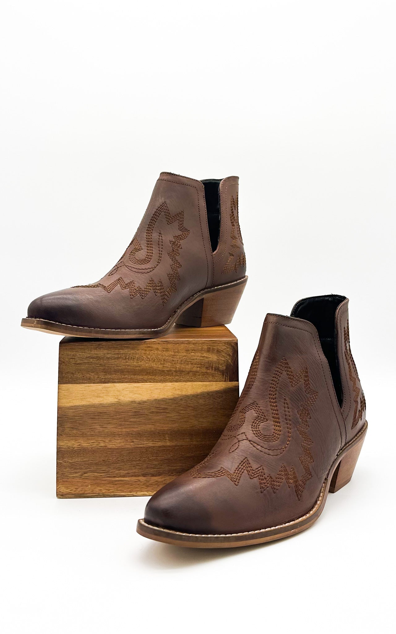 Saddle Up Leather Booties in Brown