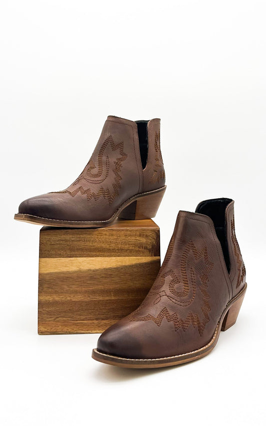 Saddle Up Leather Booties in Brown