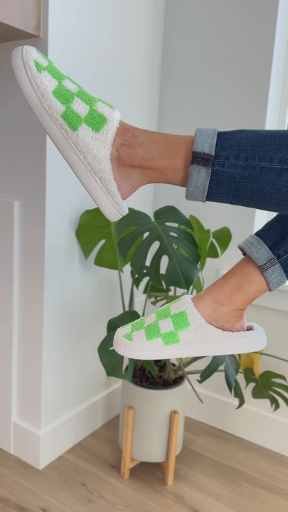 Cozy Check Slippers - Green