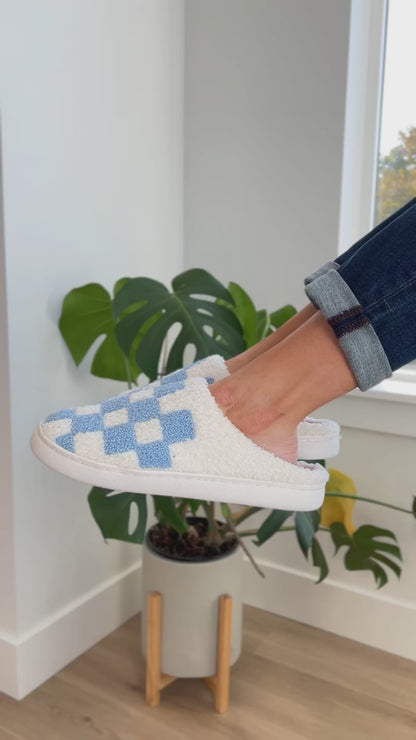 Cozy Check Slippers - Blue